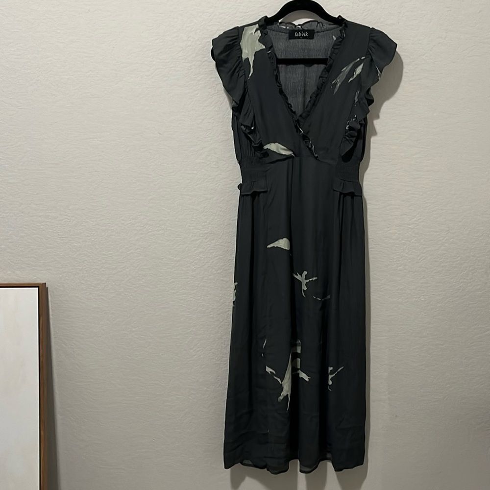 FAB'RIK Dark Grey and White Printed Midi Dress, Size S